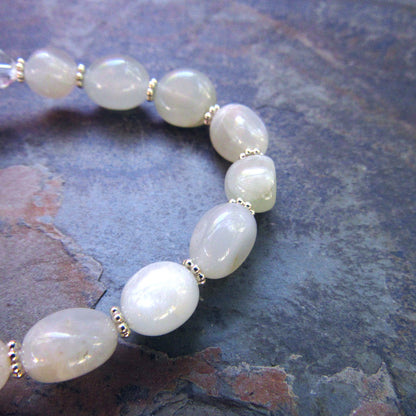 Moonstones, Clear Quartz and Sterling Silver Stretch Bracelet