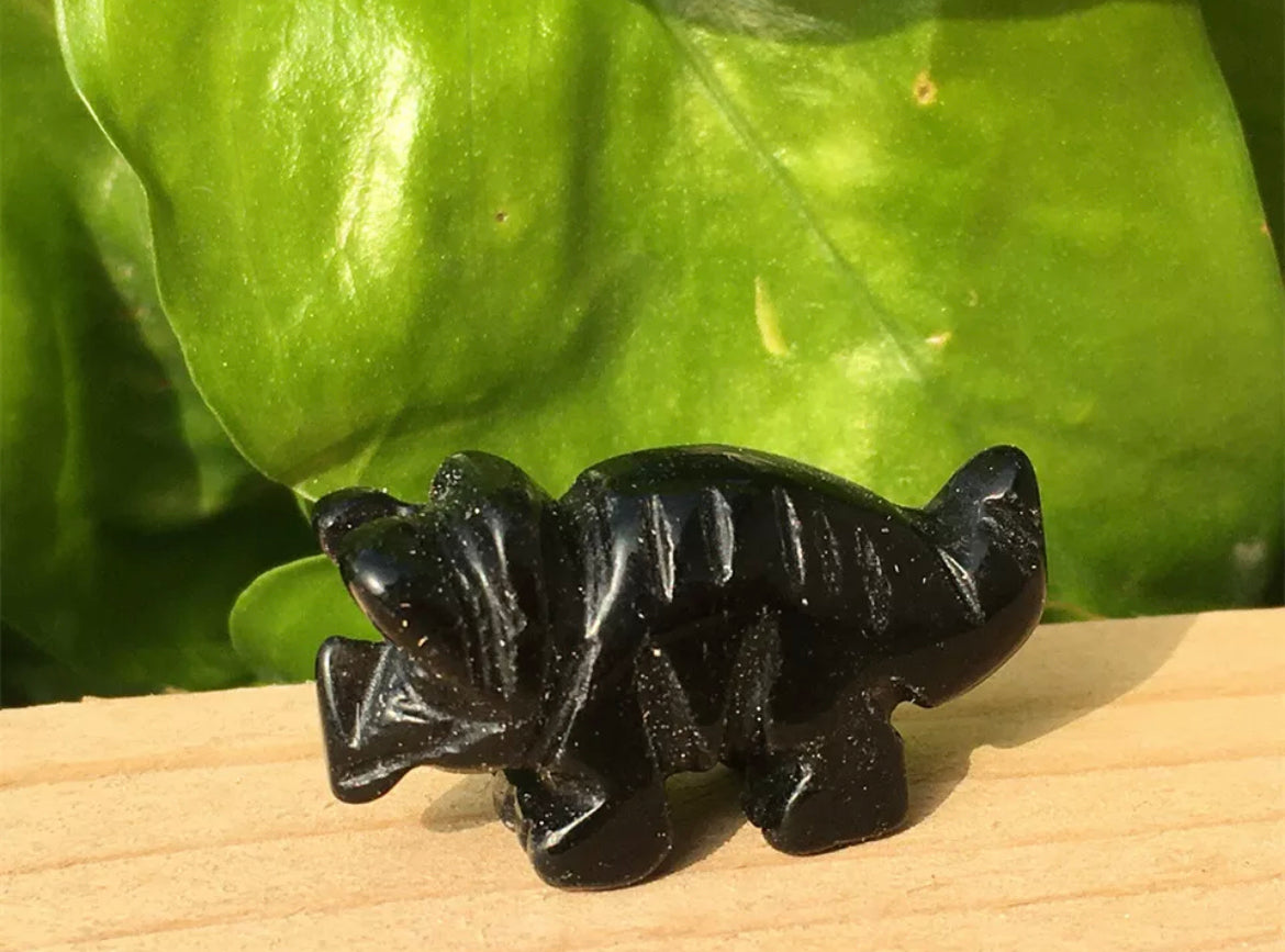 Natural Black Obsidian Crystal Dinosaur Figurine