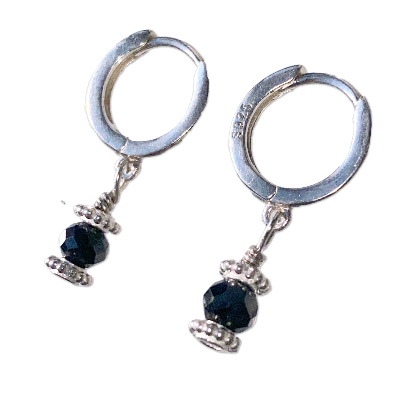 Black diamond and sterling silver dangle earrings