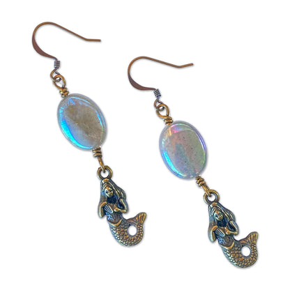 Mermaid and Aura coated labradorite gemstone dangle earrings