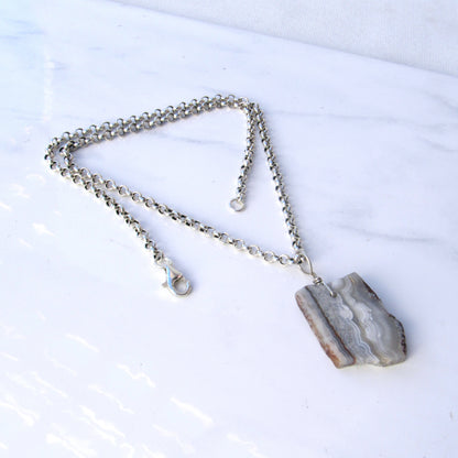 Crazy Lace Agate gemstone on Sterling Silver Chain