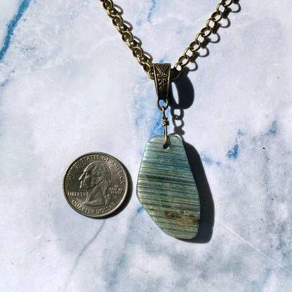 Labradorite gemstone Pendant on Brass Chain necklace