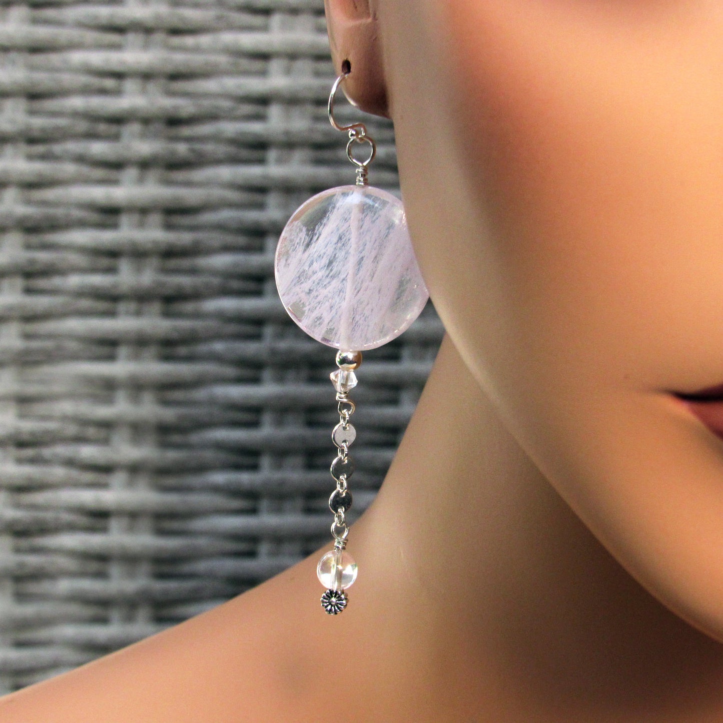 Purple Cherry Quartz, Sterling Silver, and Quartz Drop Earrings