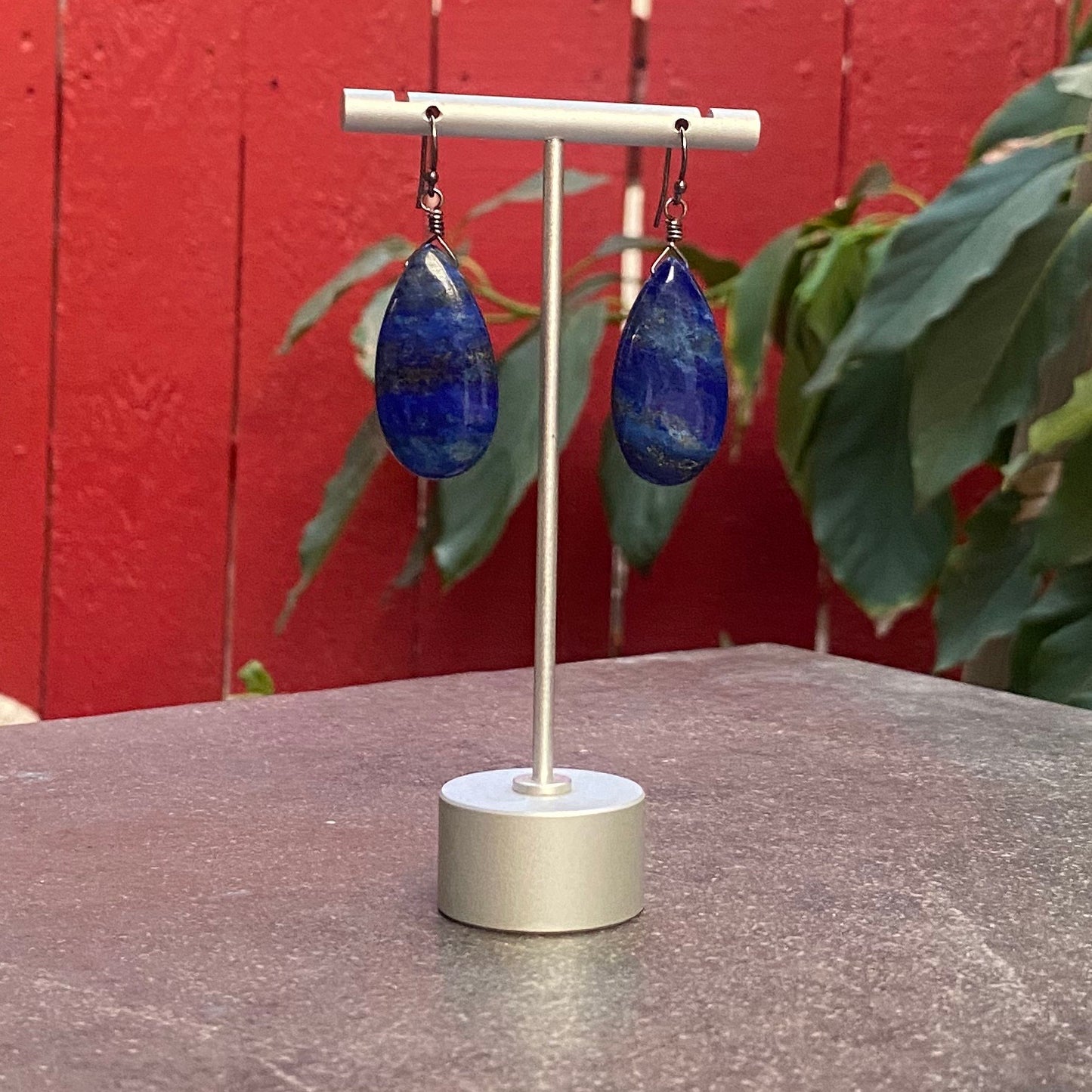 Lapis Lazuli Wrapped in Oxidized Sterling Silver Earrings