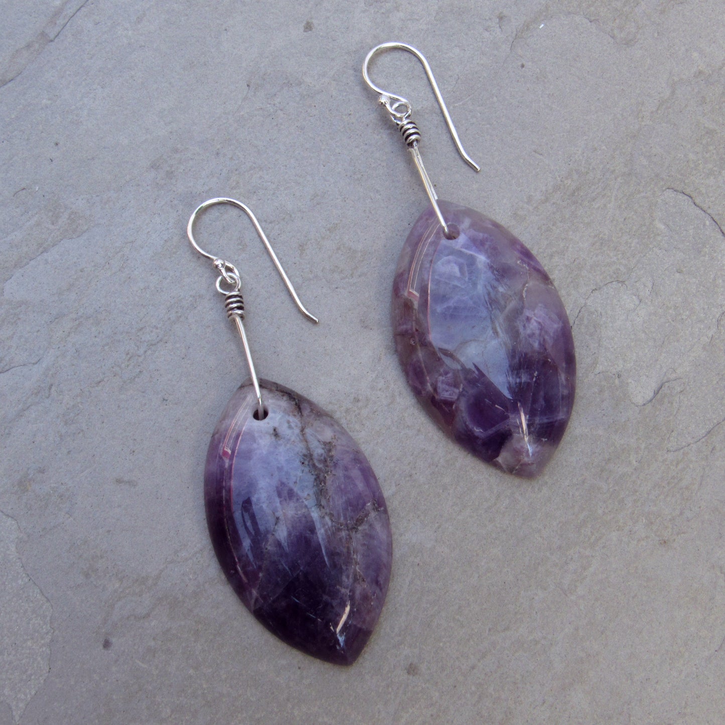 Hand Wrapped Amethyst gemstones with Sterling Silver Drop Earrings