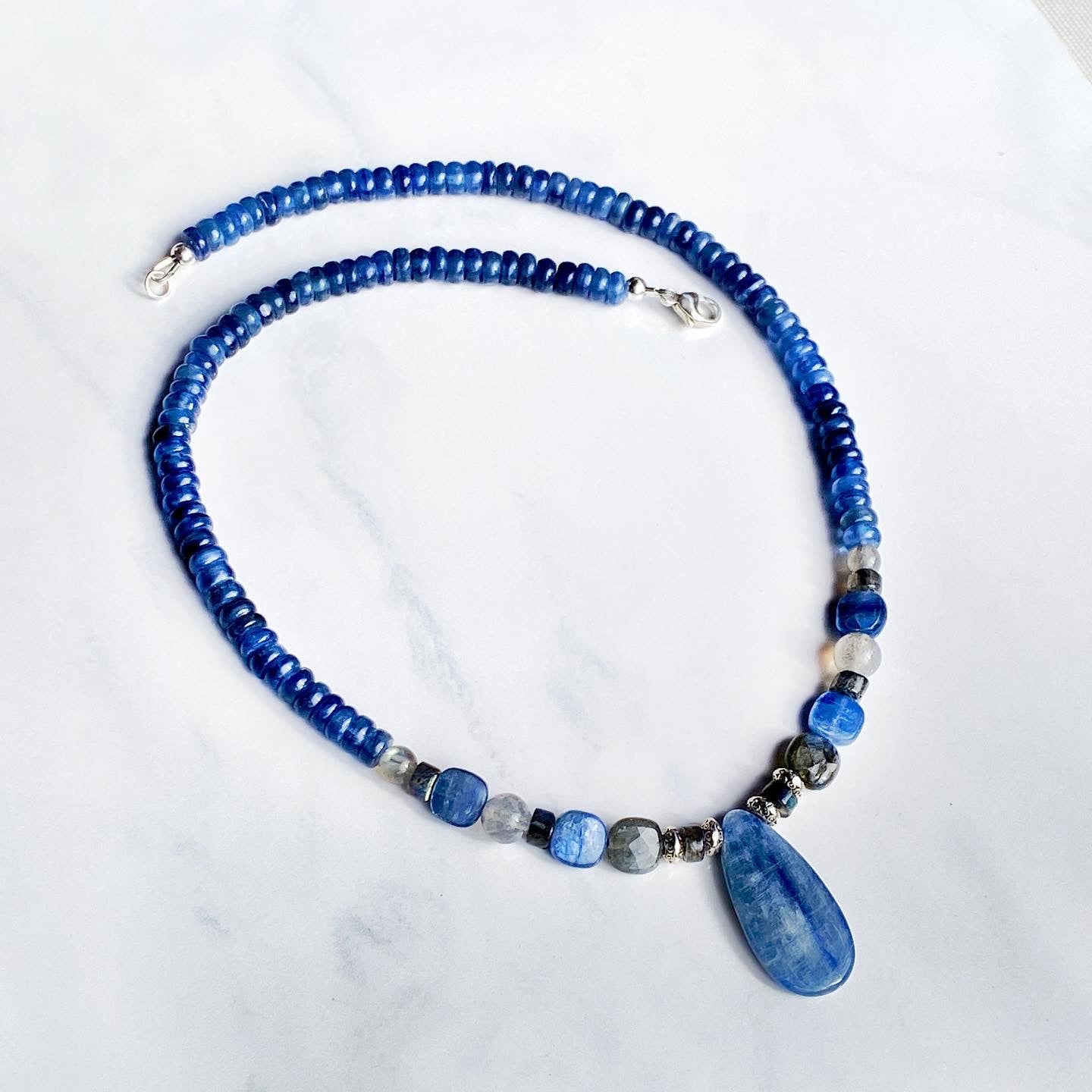 Kyanite, Labradorite gemstones, and Sterling Silver Necklace