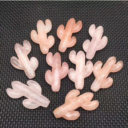 Natural Rose Quartz gemstone Carved Cactus