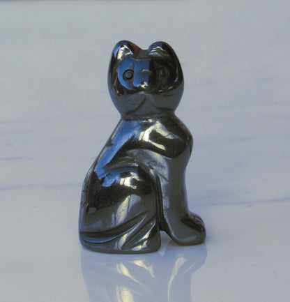 Natural Hematite Kitty Cat Figurine