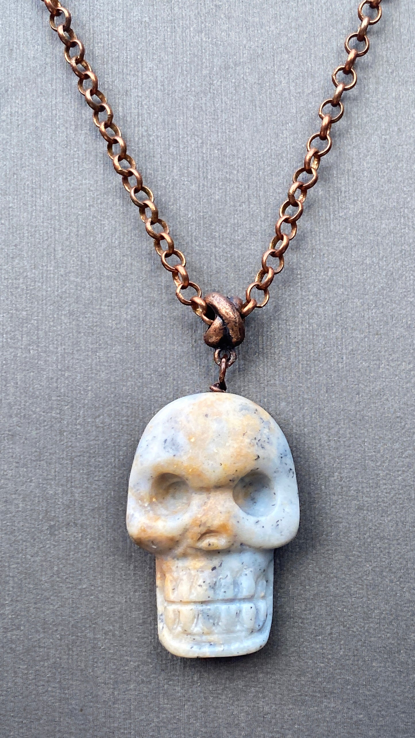 Ice Agate gemstone Skull on Copper chain necklace