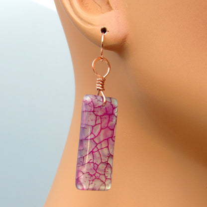 Dragon’s Vein Agate gemstone and copper drop earrings