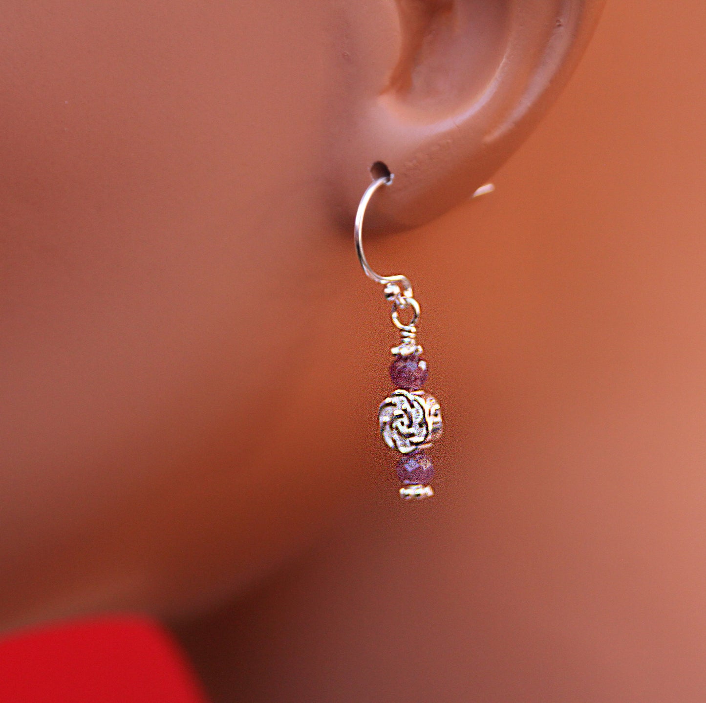 Genuine Ruby gemstones and Sterling Silver flower Earrings