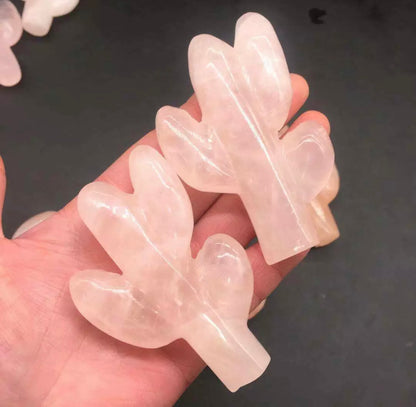 Natural Rose Quartz gemstone Carved Cactus