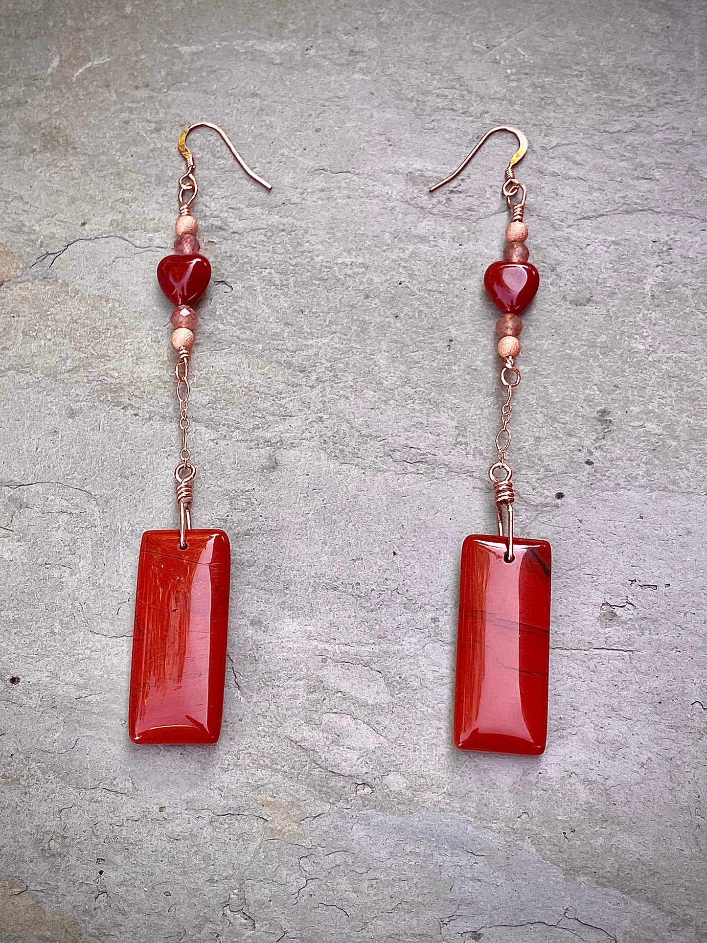 Red Jasper, Strawberry Lepidolite, and 14 kt Rose Gold Filled drop earrings