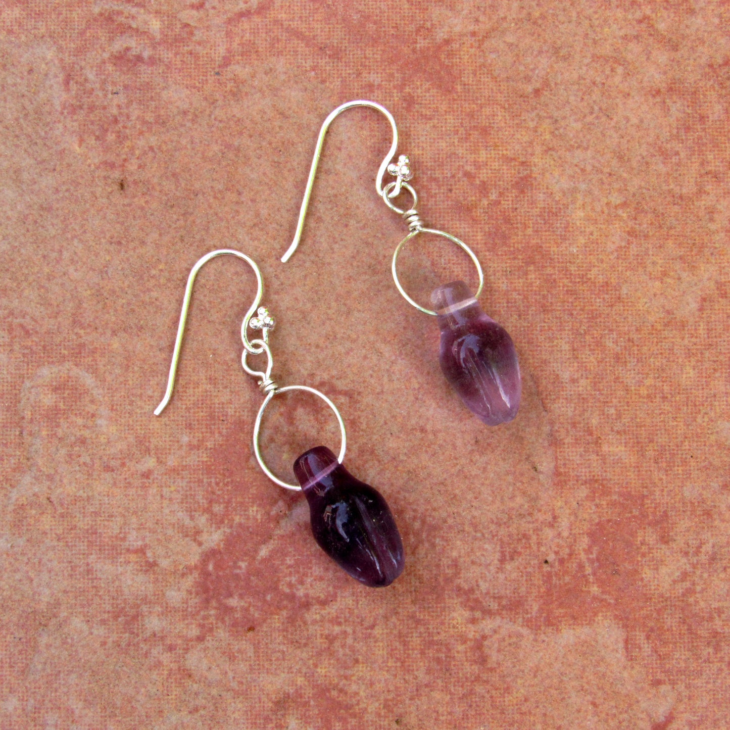 Amethyst Flower Bud gemstone on Sterling Silver Drop Earrings