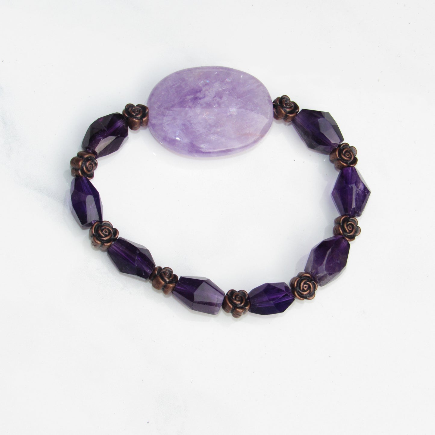 Amethyst gemstone and Copper Rose bracelet