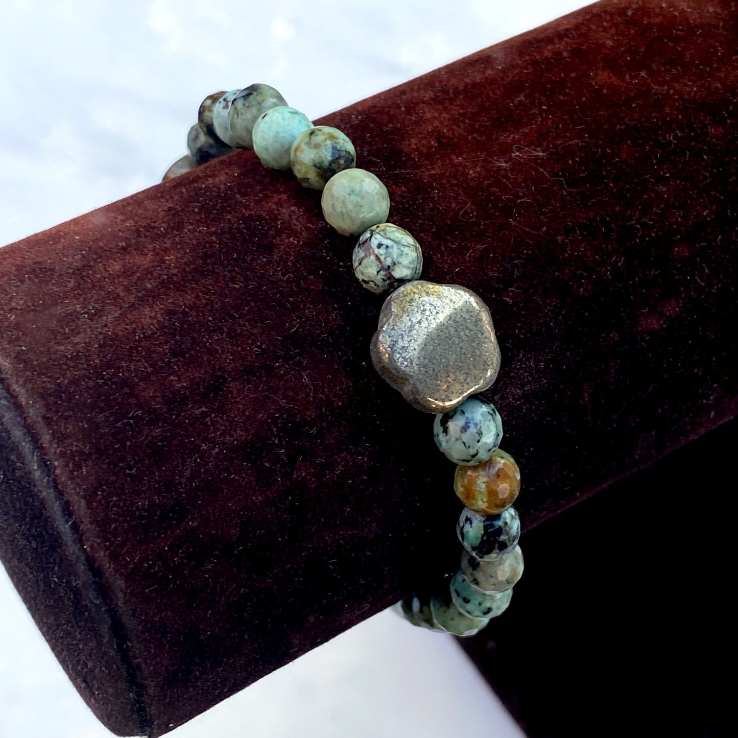 African turquoise and pyrite stretch bracelet