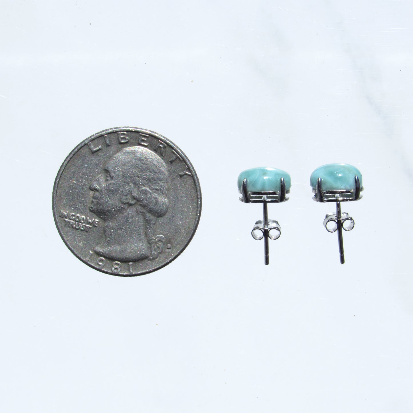 Larimar gemstone and Sterling Silver Stud Earrings