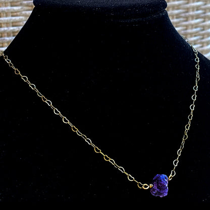 Raw Amethyst gemstone on Brass Heart Chain