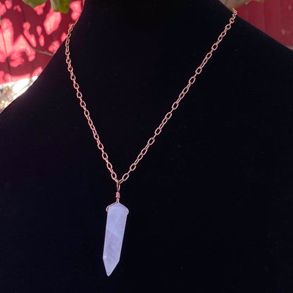 Rose quartz pendant on copper chain necklace