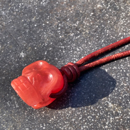 Cherry Quartz gemstone Skull leather Necklace