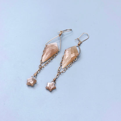 Peach Moonstones Gemstone Star  w/ 14 kt Rose GF earrings