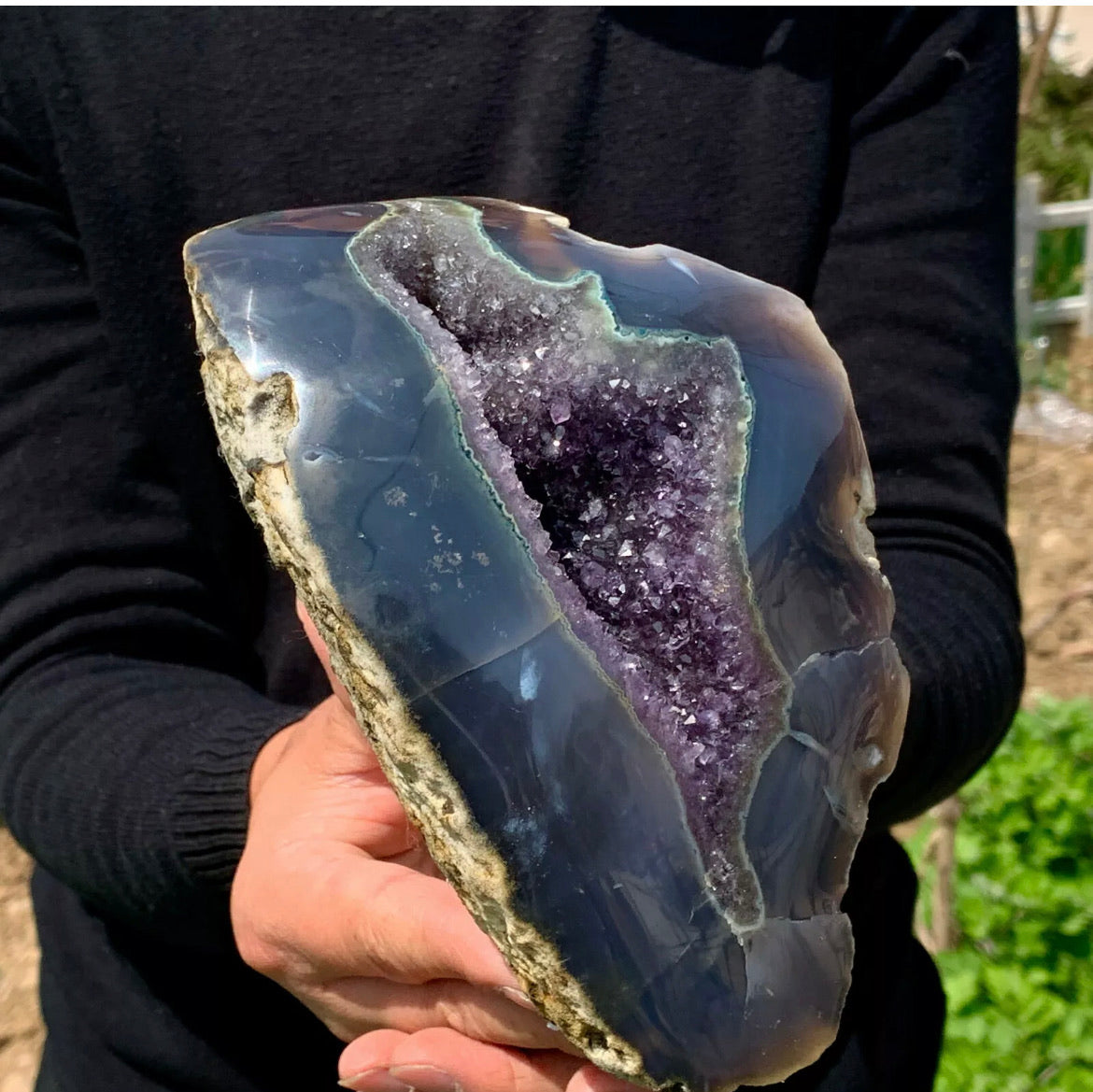 Natural Amethyst gemstone geode crystal cluster