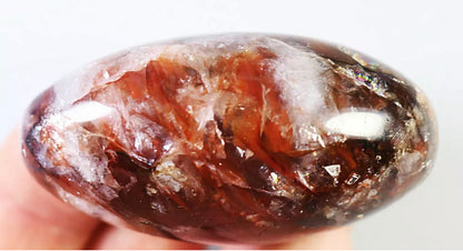 Natural Red Fire Hematoid  Quartz  Rainbow Crystal Palm Stone