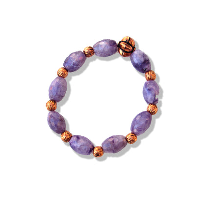 Charoite gemstone and Copper beaded Stretch bracelet