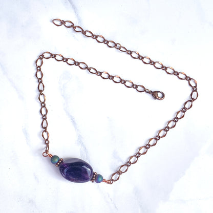 Amethyst gemstone and Druzy Agate Necklace