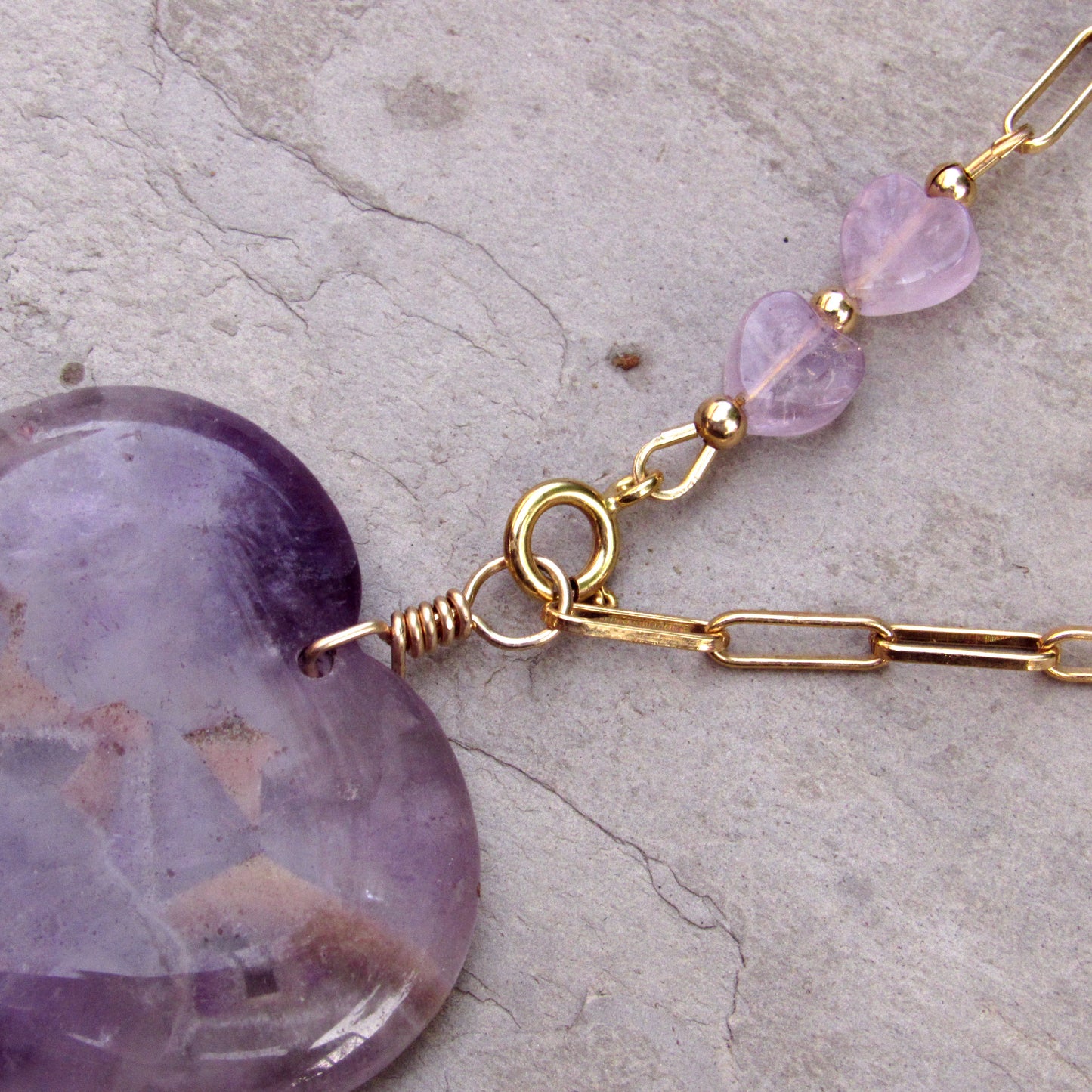 Amethyst Hearts and 14 kt GF Chain