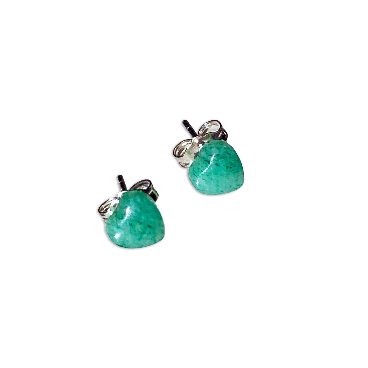 Carved Green Aventurine Heart Stud Earrings