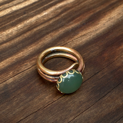 Green Aventurine gemstone and Brass Ring