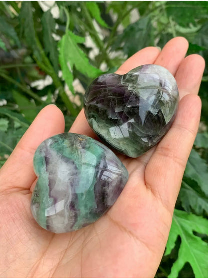 Large Rainbow Fluorite Heart, 1.75" Fluorite Puffy Heart, Fluorite Palm Stone