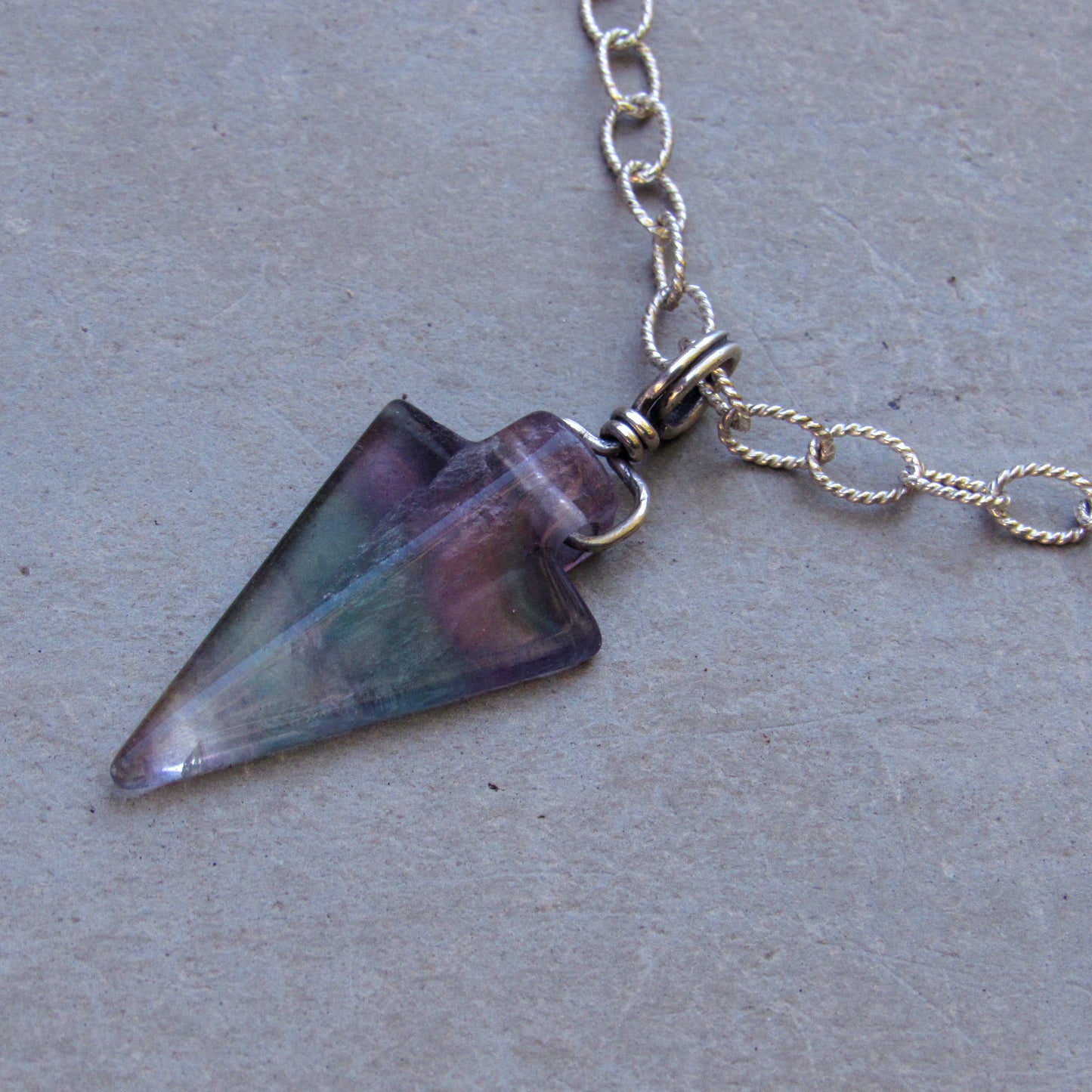 Unisex Fluorite Gemstone Arrowhead on Sterling Silver Chain