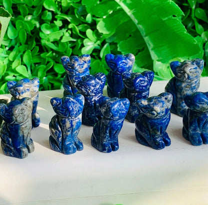 Natural lapis lazuli kitty cat carved crystal