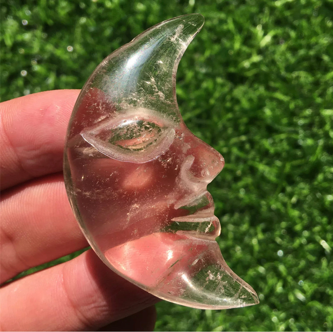 Natural Clear Hand Carved Quartz Crystal Stone Moon Reiki Semiprecious Gemstone Crescent Moon Lunar