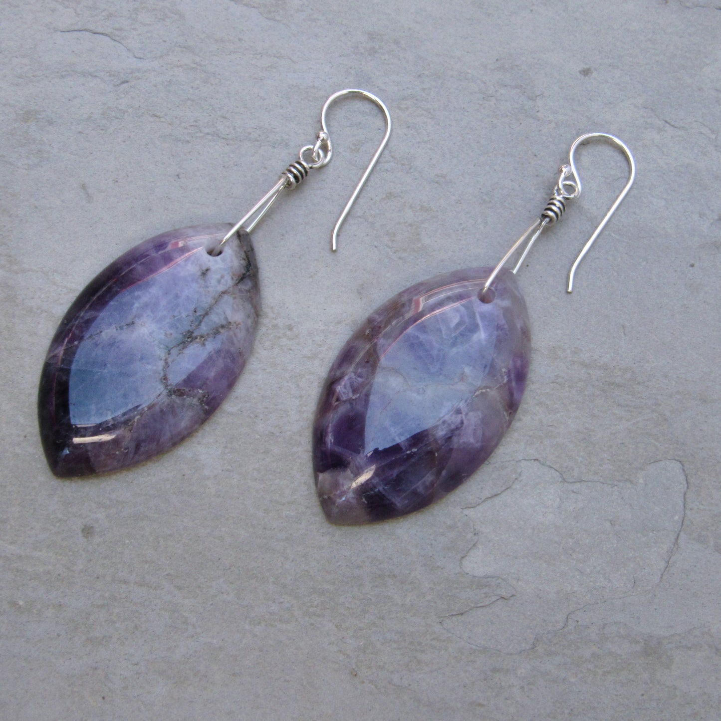 Hand Wrapped Amethyst gemstones with Sterling Silver Drop Earrings