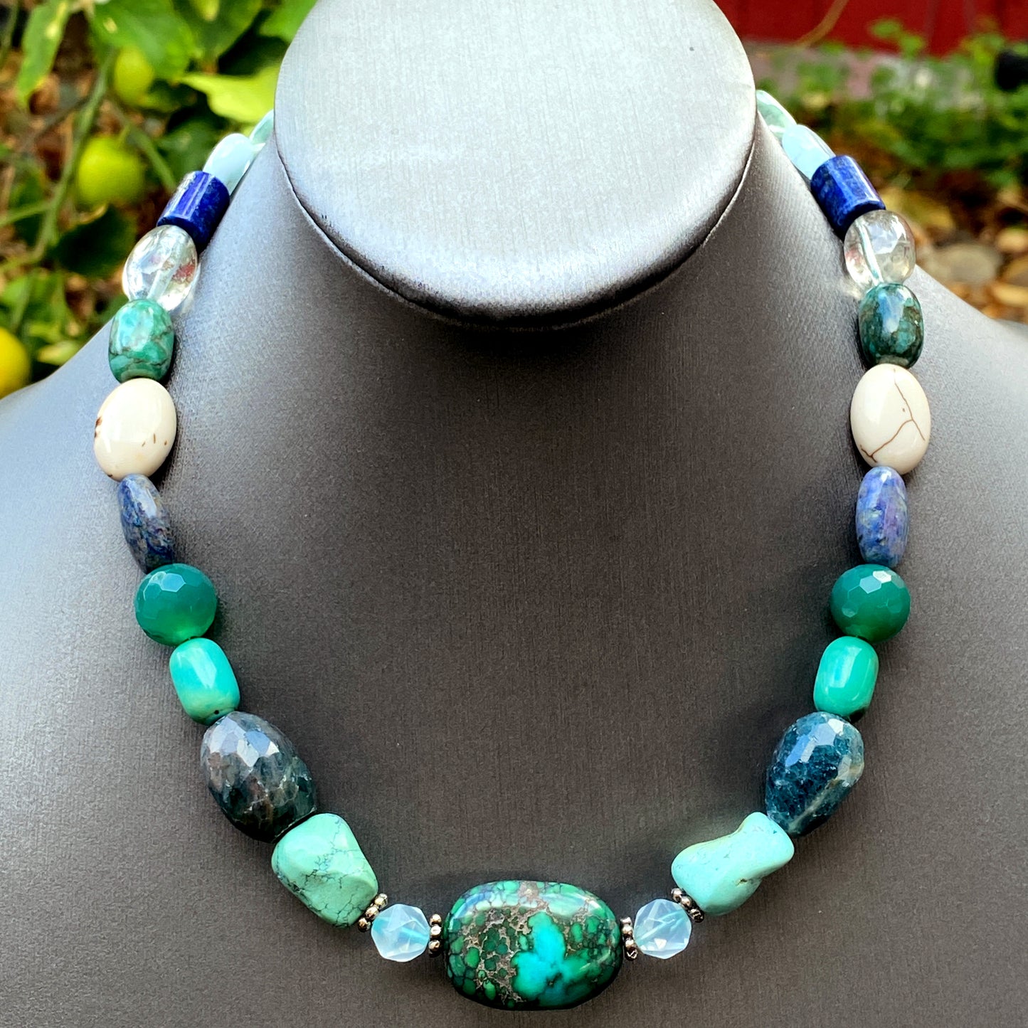 Turquoise, Topaz, Aquamarine, Flourite Gemstone chunky beaded Necklace