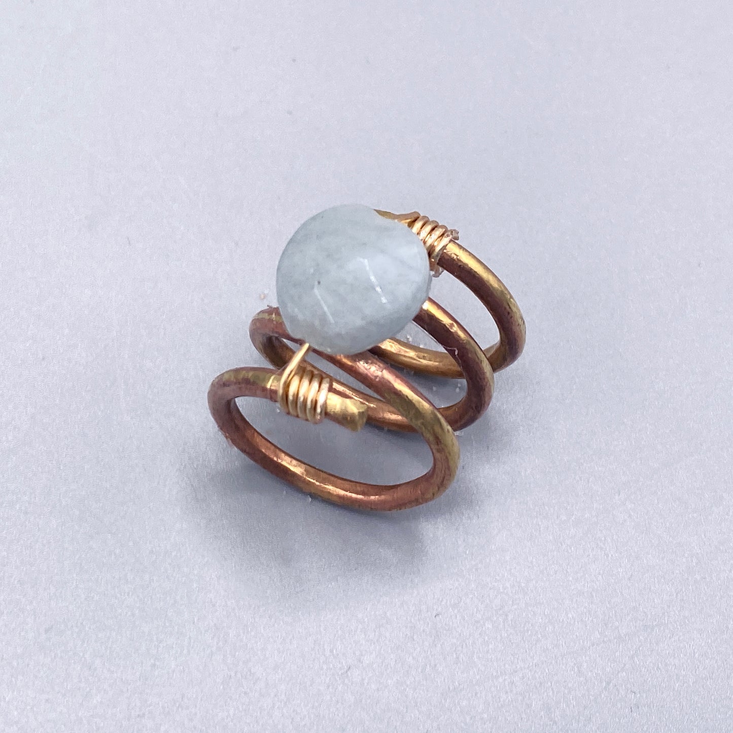 Aquamarine gemstone Heart Brass Ring