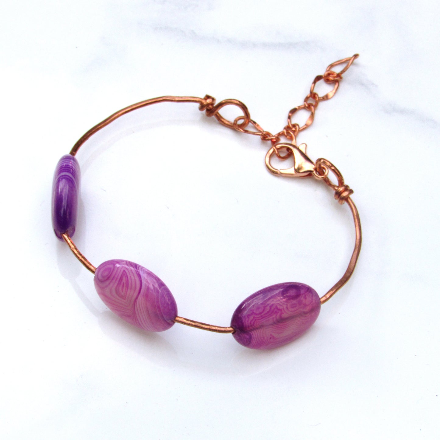 Pink Banded Agate gemstone Bracelet on Copper