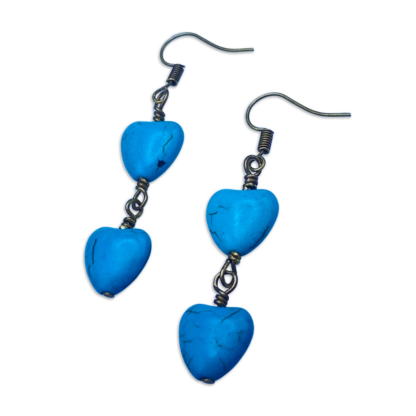 Turquoise Howlite Dangle Heart Earrings