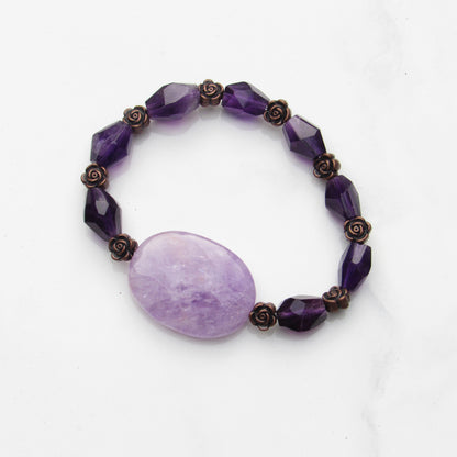 Amethyst gemstone and Copper Rose bracelet