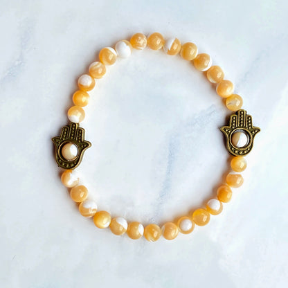 Hamsa with Mother of Pearl beaded stretch bracelet