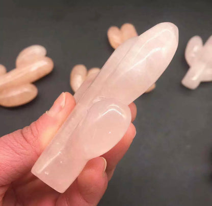 Natural Rose Quartz gemstone Carved Cactus