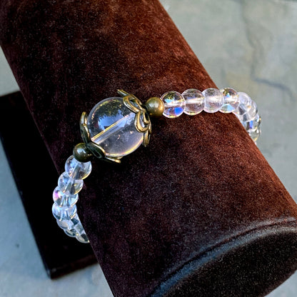 Brass and Quartz gemstone Stretch Bracelet