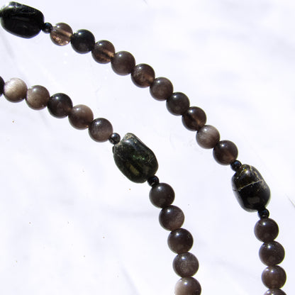 Silver Obsidian and Black Tourmaline gemstone Necklace