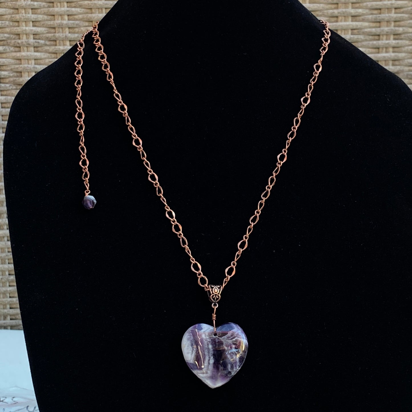 Amethyst Heart on Brass Heart Chain