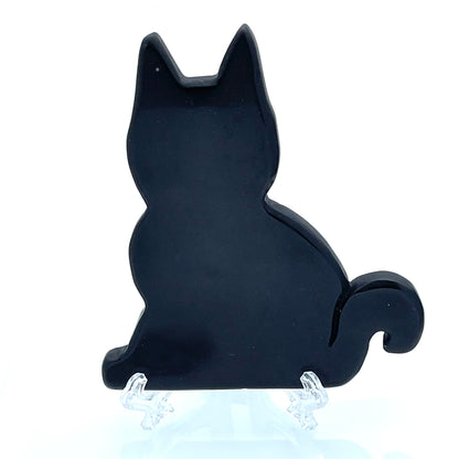 Black Obsidian gemstone awKitty Cat with stand