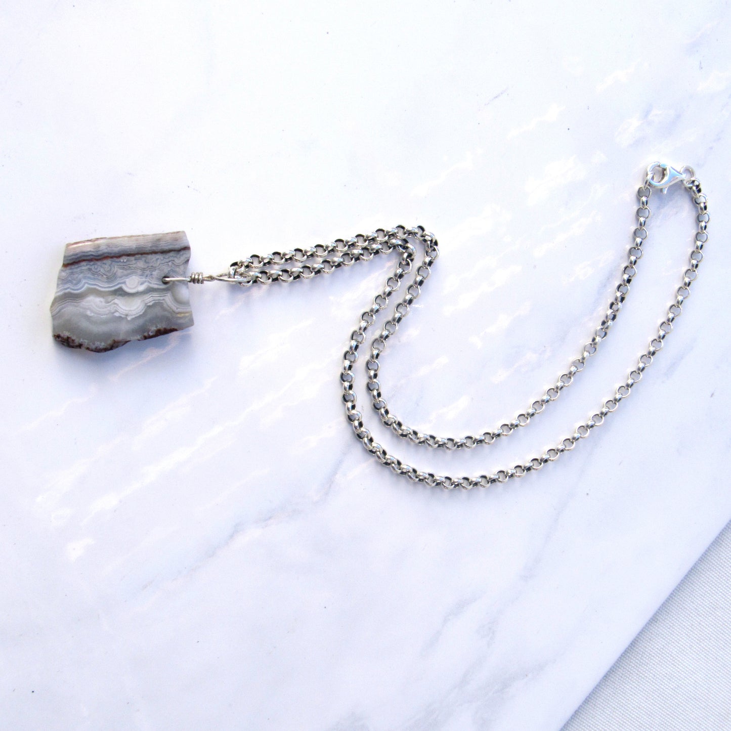 Crazy Lace Agate gemstone on Sterling Silver Chain