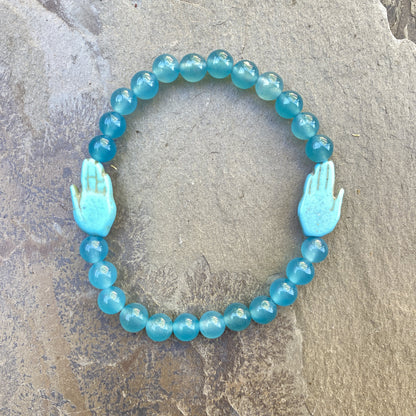 Jade and Howlite Gemstone Hamsa Bracelet